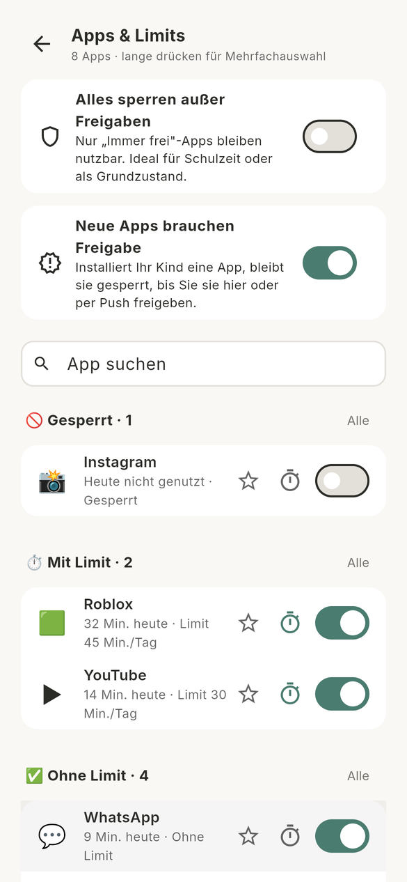 Eltern-App: Apps & Limits