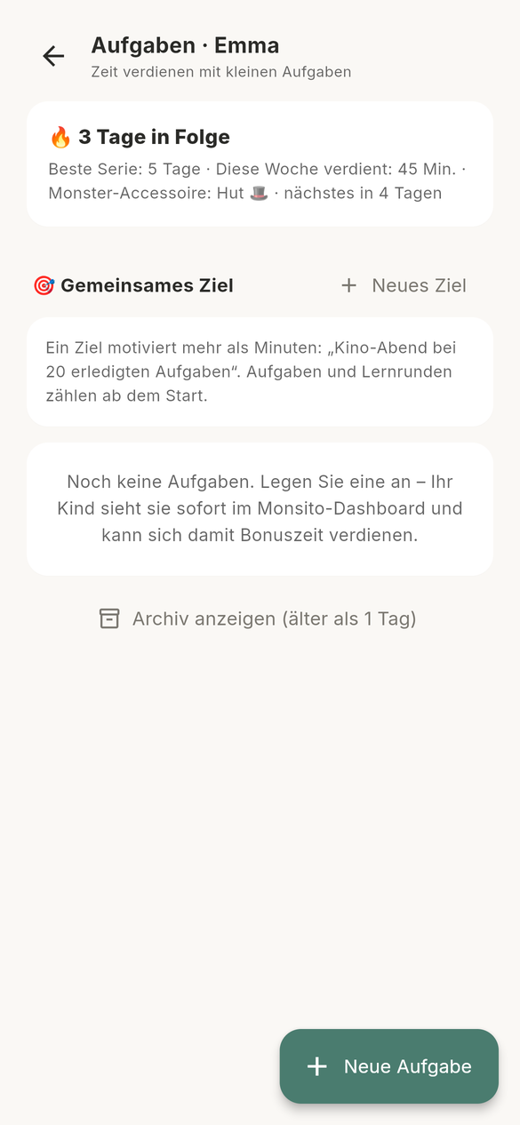 Eltern-App: Aufgaben und Bonuszeit